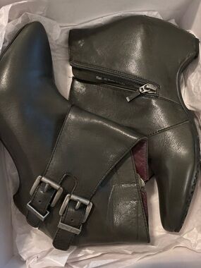 Sacha London KONA Grey Leather Ankle Boots with Double Buckle